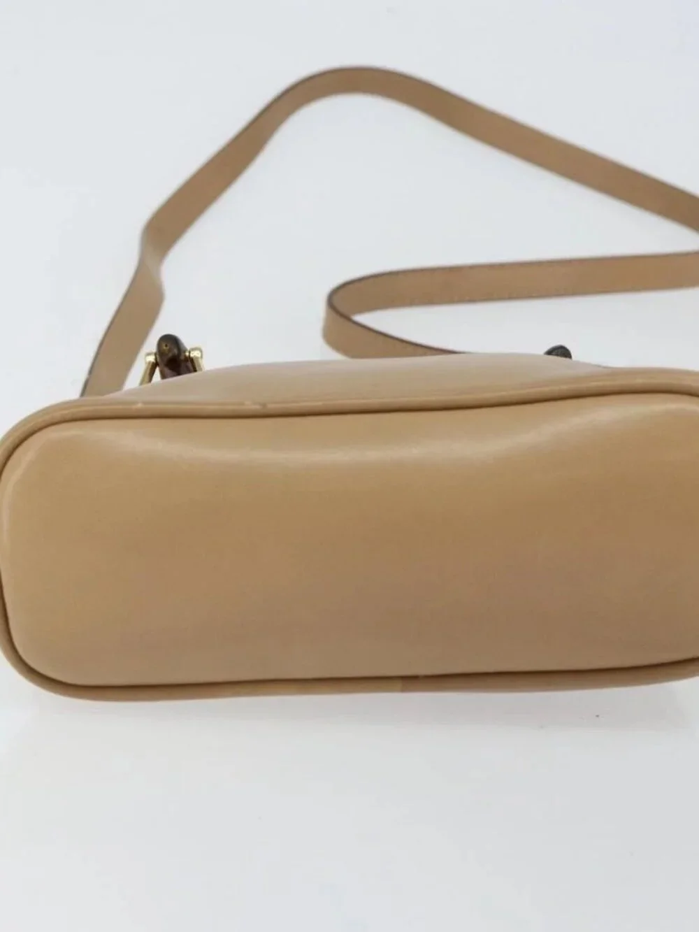 GUCCI Bamboo Hand Bag Leather 2way Beige Gold 007 2865 0231 Auth
